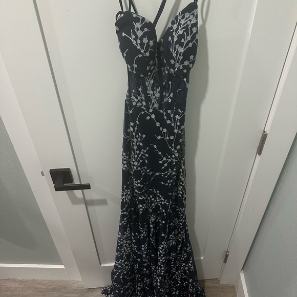 Blondie Nites Navy and White Maxi Dress - Picture 1 of 7